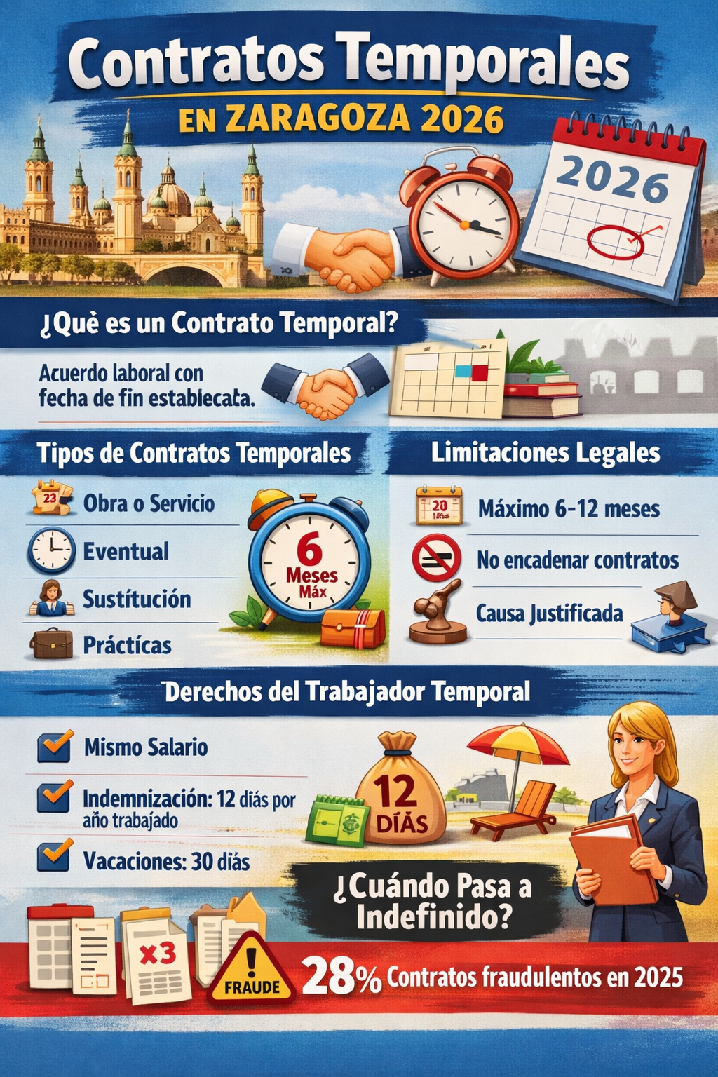 contratos-temporales-zaragoza-2026 Contratos temporales en Zaragoza 2026 con información sobre tipos de contrato, derechos laborales y conversión a indefinido.